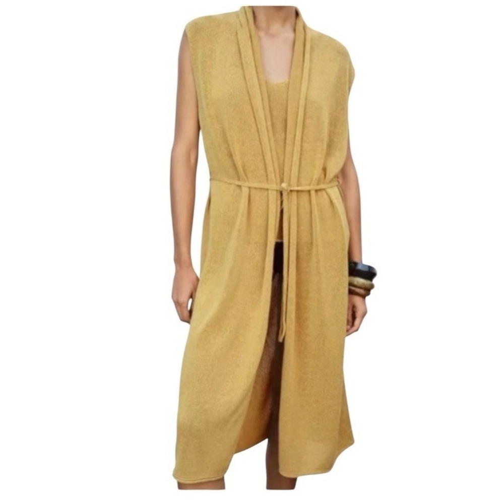 NEW Zara Sleevelss Maxi Length Duster Cardigan & Tank Top Set Small Green